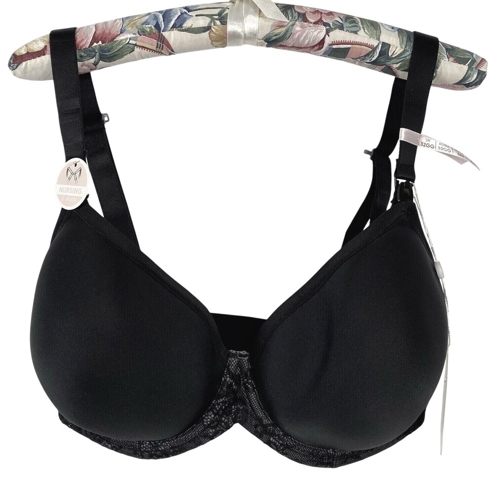 Cake Lingerie Womens Waffles Nursing Tshirt Bra 30F Black Full Coverage Support